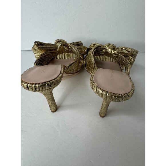 NEW Loeffler Randall Claudia Pleated Bow Heeled Sandal Gold Dress Shoe Size 6.5 - Picture 6 of 8